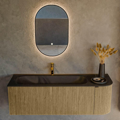 Mondiaz KURVE Ensemble de meuble de salle de bains - 135x46x40cm - 1 tiroir - 1 porte - lavabo solid surface - gauche - 1 trou de robinet - Dusk