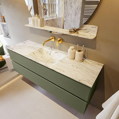 Mondiaz VICA-DLUX ensemble de meuble de salle de bain - 150cm - meuble sous-vasque armée - 2 tiroirs - lavabo encastré nuage milieu - sans trous de robinet - version haute de 60cm - glace