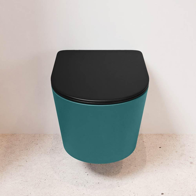 Mondiaz LAVIE hangtoilet – spoelrandloos – 36 x 53 cm – met softclose zitting – Smag (groen), zitting Urban (zwart)