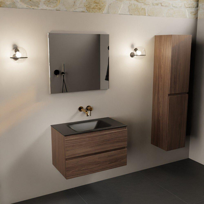 Mondiaz AIVY Ensemble de meuble - 80x45x50cm - 0 trous de robinet - 1 vasque Urban Solid surface - Centre - 2 tiroirs - avec miroir - Melamine Mocha