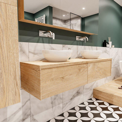 Mondiaz LUSH Meuble salle de bains avec 2 tiriors lavabo BARCO 150x30x45cm double sans trou de robinet Washed oak