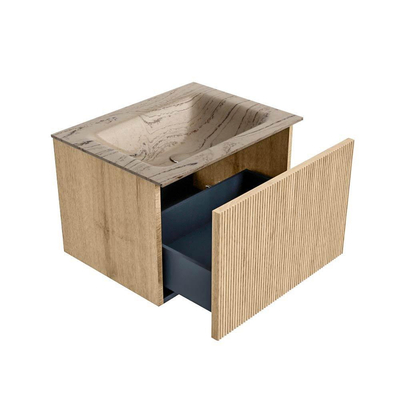 MONDIAZ KURVE-DLUX Meuble de salle de bains 60 cm couleur Oak avec 1 tiroir et 0 porte. Lavabo CLOUD Central 1 trou de robinet Arena.