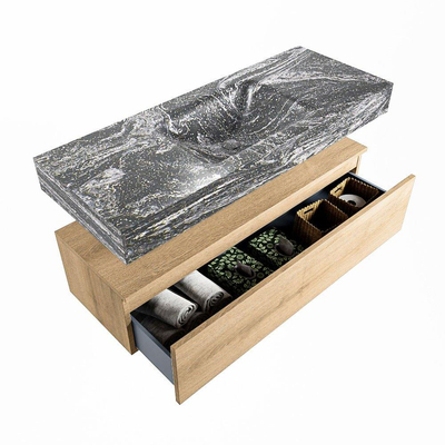 Mondiaz ALAN-DLUX Ensemble de meuble - 120cm - meuble Washed Oak mat - 1 tiroir - Lavabo Cloud Lava suspendu - vasque Centre - 1 trou de robinet