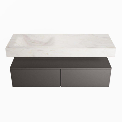 MONDIAZ ALAN - DLUX Ensemble de meuble de salle de bains - 130cm - meuble bas - gris foncé - 2 tiroirs - lavabo suspendu - vasque gauche - 1 trou de robinet - Ostra
