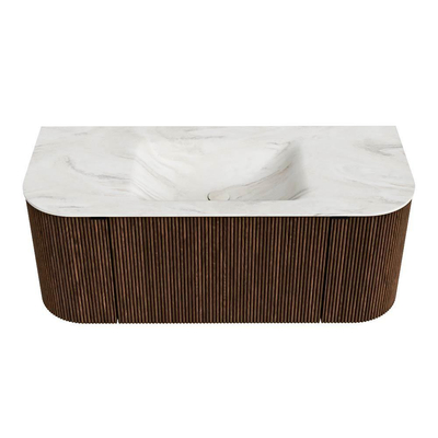 MONDIAZ KURVE-DLUX Meuble de salle de bains 110 cm avec module 25 Len R couleur Walnut avec 1 tiroir et 2 portes. Vasque CLOUD centrale sans trou de robinet couleur Ostra.