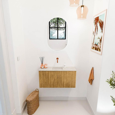 Mondiaz JOYA-DLUX 80cm toiletmeubel - kleur Oak - Wastafel FAYE positie Midden Zonder kraangat kleur Ostra.