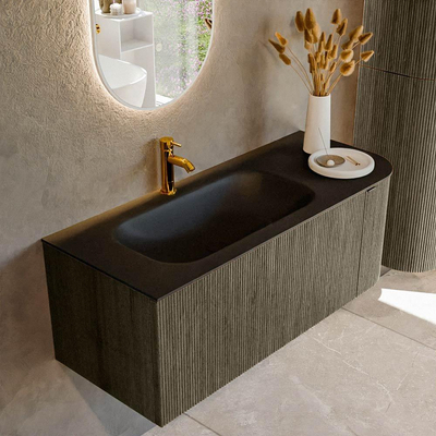 Mondiaz KURVE Ensemble de meuble de salle de bains - 115x46x40cm - 1 tiroir - 1 porte - lavabo solid surface - gauche - 1 trou de robinet - Shadow