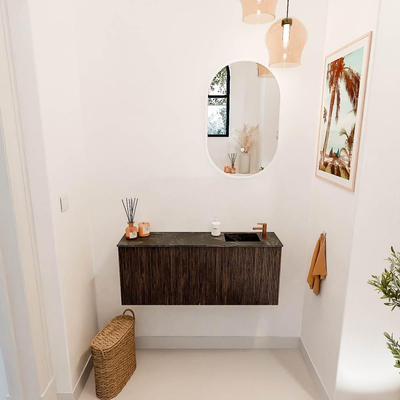 Mondiaz JOYA-DLUX 100cm toiletmeubel - kleur Walnut - Wastafel FAYE positie Rechts 1 kraangat kleur Lava.