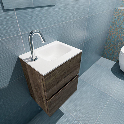 MONDIAZ ADA Toiletmeubel - 40x30x50cm - 1 kraangat - 2 lades - dark brown mat - wasbak rechts - Solid surface - Wit
