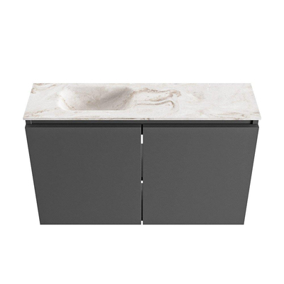 MONDIAZ TURE-DLUX Meuble de toilette 80 cm Dark Grey. Lavabo EDEN Frappe position gauche. Sans trou de robinet.