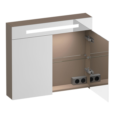 BRAUER Promise Deluxe armoire de toilette - 80x70x15cm - avec éclairage - 2 portes miroir double face - moka mat