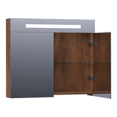 BRAUER Promise Deluxe armoire de toilette - 80x70x15cm - avec éclairage direct - 2 portes miroir double face - Forêt Cacao