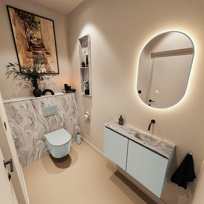 MONDIAZ TURE-DLUX Meuble de toilettes 80cm Greey. Lavabo EDEN Glace position droite. Sans trou de robinet.
