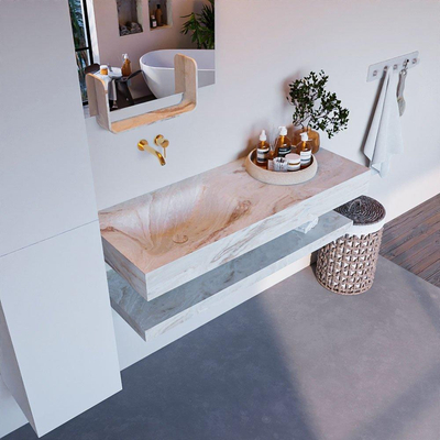 MONDIAZ ALAN - DLUX Ensemble meuble de salle de bains - 120cm - tablette - Frappe - lavabo suspendu - vasque à gauche - 0 trous de robinet - Frappe
