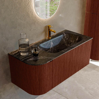Mondiaz KURVE-DLUX Ensemble meuble de salle de bains - 105x46x40cm - 1 tiroir - 1 porte - lavabo solid surface - droit - 1 trou de robinet - Ruby