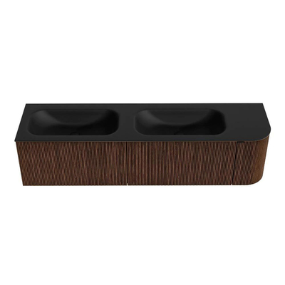 MONDIAZ KURVE Meuble de salle de bains 175cm avec module 25 R couleur Walnut avec 2 tiroirs et 1 porte. Lavabo BIG SMALL double / gauche 2 trous de robinet Urban.