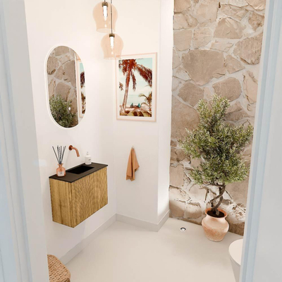 Mondiaz JOYA 50cm toiletmeubel - kleur Oak - Wastafel FAYE positie Rechts Zonder kraangat kleur Urban.