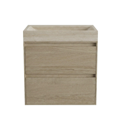 Forzalaqua Ibiza Ensemble meuble de salle de bains - 80x50x70cm - 2 tiroirs - lavabo en travertin - sans trou de robinet - jeu de supports - bouchen de vidage - Smoke