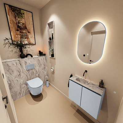 MONDIAZ TURE-DLUX Meuble WC 60 cm Clay. Lavabo EDEN Glace position gauche. Sans trou de robinet.
