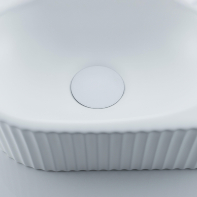 QeramiQ Fuente Ensemble de Lavabo - 40x21.5x12cm - droite - strié - demi-rond - 1 trou de robinet - céramique - ensemble de robinet blanc mat - bouchon de vidange - siphon réduit - blanc brillant