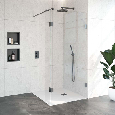 BRAUER Void paroi de douche à l'italienne verre clair 100x200 avec paroi latérale 30 incl. traitement anticalcaire PVD gunmetal brossé