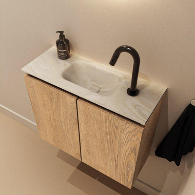 MONDIAZ TURE-DLUX meuble WC 60cm Washed Oak. Lavabo EDEN Ostra position centrale. Avec 1 trou de robinet.