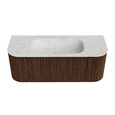 MONDIAZ KURVE-DLUX Meuble de salle de bains 120 cm avec module 25 Len R couleur Walnut avec 1 tiroir et 2 portes. Lavabo BIG SMALL central 1 trou de robinet couleur Opalo.