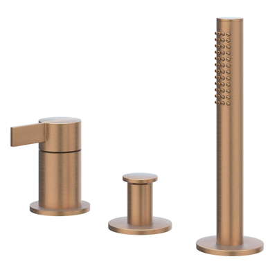 IVY Pact Combinaison pour bord de baignoire - 3 voies - mitigeur - douchette extractible - sans bec - cuivre brossé mat PVD