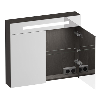 BRAUER Promise Deluxe spiegelkast - 80x70x15cm - met verlichting - 2 dubbelzijdige spiegeldeuren - Timber Anthracite