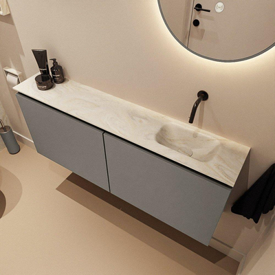MONDIAZ TURE-DLUX meuble WC 120cm Smoke. EDEN lavabo Ostra position droite. Sans trou de robinet.