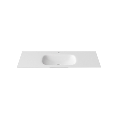 Saniclass Flow Meubelwastafel - 121x46x1.5cm - overloop - 1 wasbak - 1 kraangat - solid surface mat wit