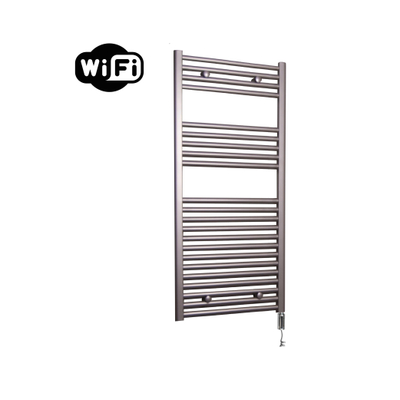 Sanicare HVW Elektrische Radiator - 111.8x45cm - 596W - wifi - thermostaat - chroom - rechtsonder - inox look (zilver)