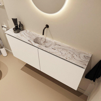 MONDIAZ TURE-DLUX Meuble WC 120 cm Talc. Lavabo EDEN Glace position au centre. Sans trou de robinet.