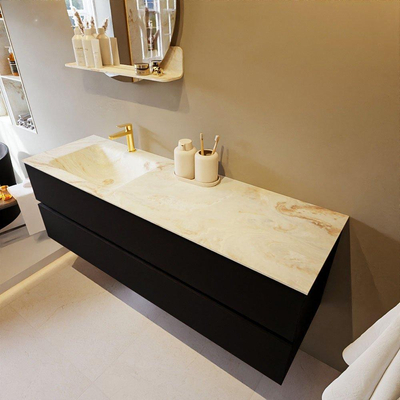 Mondiaz VICA-DLUX Ensemble de meuble de salle de bain - 150cm - meuble sous-vasque urban - 2 tiroirs - lavabo encastré cloud gauche - 1 trou de robinet - version haute de 60cm - frape