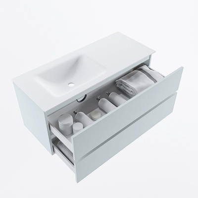 Mondiaz VICA Ensemble de meuble de salle de bain - 110cm - meuble sous-vasque argile - 2 tiroirs - lavabo nuage gauche - sans trous de robinet - version haute 60cm - talc