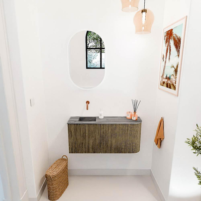 Mondiaz JOYA-DLUX 91.6cm toiletmeubel - ronding rechts kleur Dusk - Wastafel FAYE positie Links Zonder kraangat kleur Sombra.