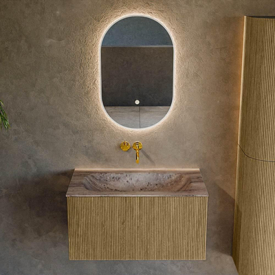 MONDIAZ KURVE-DLUX 80cm badmeubel kleur Dusk met 1 lade en 0 deuren. Wastafel BIG SMALL Midden zonder kraangat Oza.