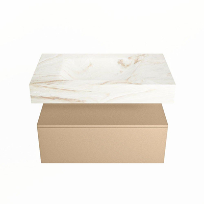 Mondiaz ALAN-DLUX Ensemble de meuble - 80cm - meuble Oro mat - 1 tiroir - Lavabo Cloud Frappe suspendu - vasque Centre - 0 trous de robinet