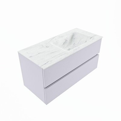 Mondiaz VICA-DLUX ensemble de meuble de salle de bain - 100cm - meuble sous-vasque cale - 2 tiroirs - lavabo encastré cloud droite - 1 trou de robinet - version haute de 60cm - opalo