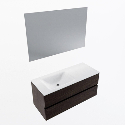 Mondiaz VICA ensemble de meuble de salle de bain - 110cm - meuble sous-vasque marron foncé - 2 tiroirs - lavabo cloud gauche - 1 trou de robinet - couleur talc - miroir LED - version XL 60cm de haut