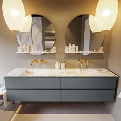 MONDIAZ VICA-DLUX Ensemble meuble de salle de bains - 200cm - meuble bas Plata - 4 tiroirs - lavabo encastré Cloud double - sans trous de robinetterie - version haute 60cm - Glace