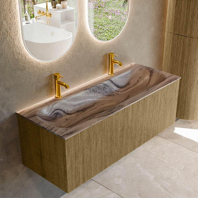 MONDIAZ KURVE-DLUX 120cm badmeubel kleur Dusk met 1 lade en 0 deuren. Wastafel BIG LARGE Midden 2 kraangaten Sombra.
