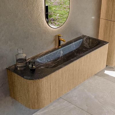 MONDIAZ KURVE-DLUX 145cm Meuble salle de bain avec module 25 G - couleur Oak - 1 tiroir - 1 porte - vasque BIG LARGE droite - 1 trou de robinet - couleur Lava