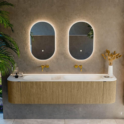Mondiaz KURVE Badkamermeubelset - 190x46x40cm - 2 lade - 2 deuren - wastafel solid surface - dubbel - zonder kraangat - Dusk