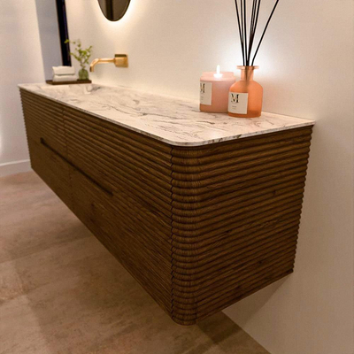 Mondiaz CIRO-DLUX Badkamermeubelset - 170x45x50cm - Solid surface wastafel Glace - 1 wasbak Links - zonder kraangaten - 4 lades - Dusk