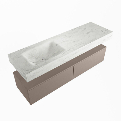 Mondiaz ALAN-DLUX Ensemble de meuble - 150cm - meuble Smoke mat - 2 tiroirs - Lavabo Cloud Opalo suspendu - vasque Gauche - 1 trou de robinet
