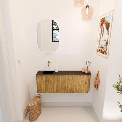 Mondiaz JOYA 111.6cm toiletmeubel - ronding rechts kleur Oak - Wastafel FAYE positie Links Zonder kraangat kleur Urban.