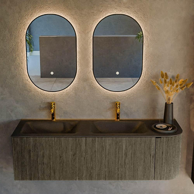 Mondiaz KURVE Ensemble de meuble de salle de bains - 145x46x40cm - 1 tiroir - 1 porte - vasque solid surface - double / gauche - 2 trous de robinet - Shadow