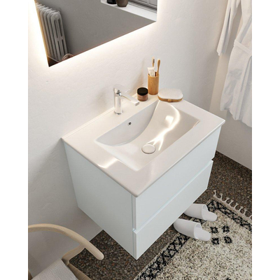 Mondiaz VICA ensemble de meuble de salle de bain - 60cm - meuble sous-vasque argile - 2 tiroirs - lavabo denia milieu - 1 trou de robinet - miroir LED - version XL 60cm de haut