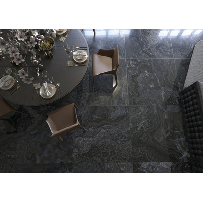 SAMPLE Cifre Cerámica Jewel Black poli rectifié Carrelage de sol et mural Aspect marbre Brillant Anthracite